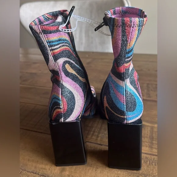 NWT Gianni Bini Border-Line Stretch Glitter Block Heel Booties - Size 6.5 - Picture 3 of 7